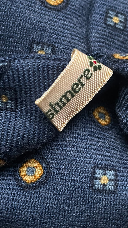 KITON Vintage 7-Fold Blue Dots Cashmere Tie(11 cm by 156 cm) Longer length