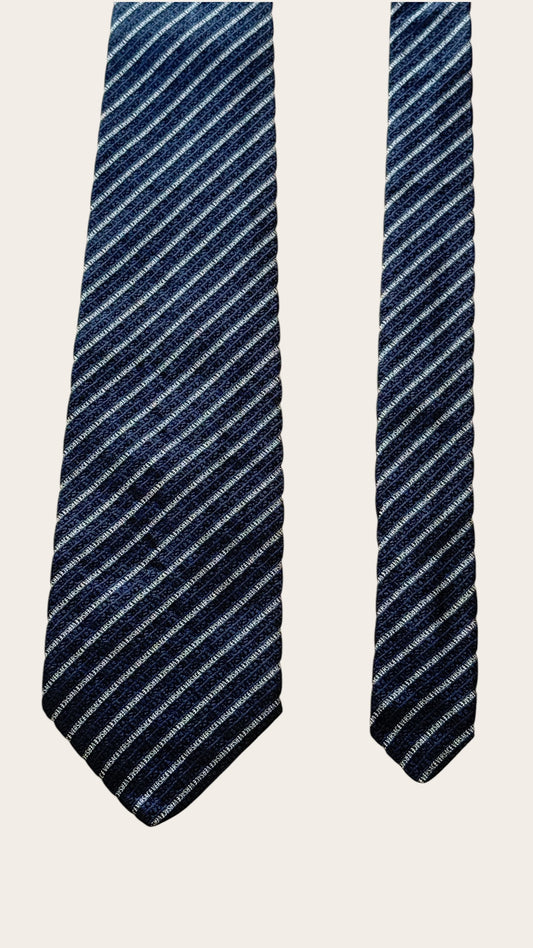 VERSACE vintage navy blue striped silk tie.