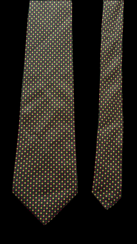 ETRO vintage dark green geometric dots silk tie.