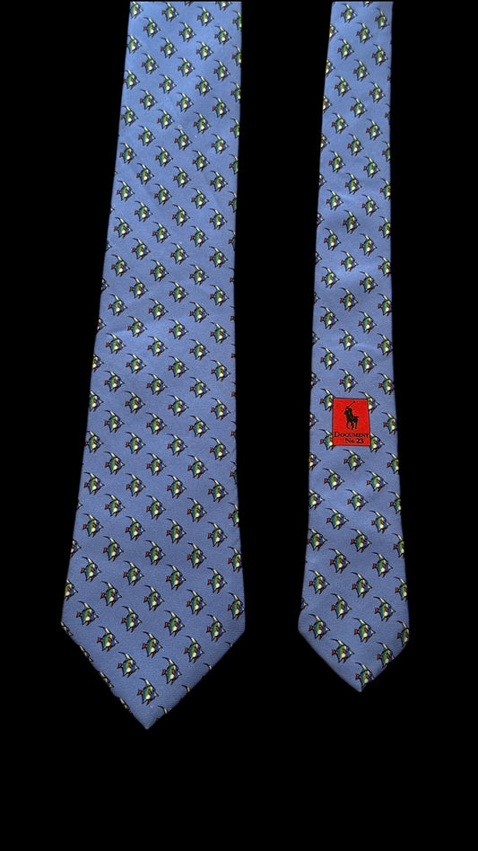 POLO (RL) bright blue fishes silk tie