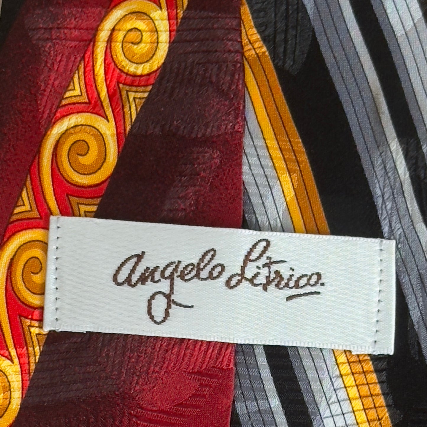 ANGELO LITRICO Vintage Black Abstract Crepe Silk Jacquard Tie (9.8 cm by 152 cm)