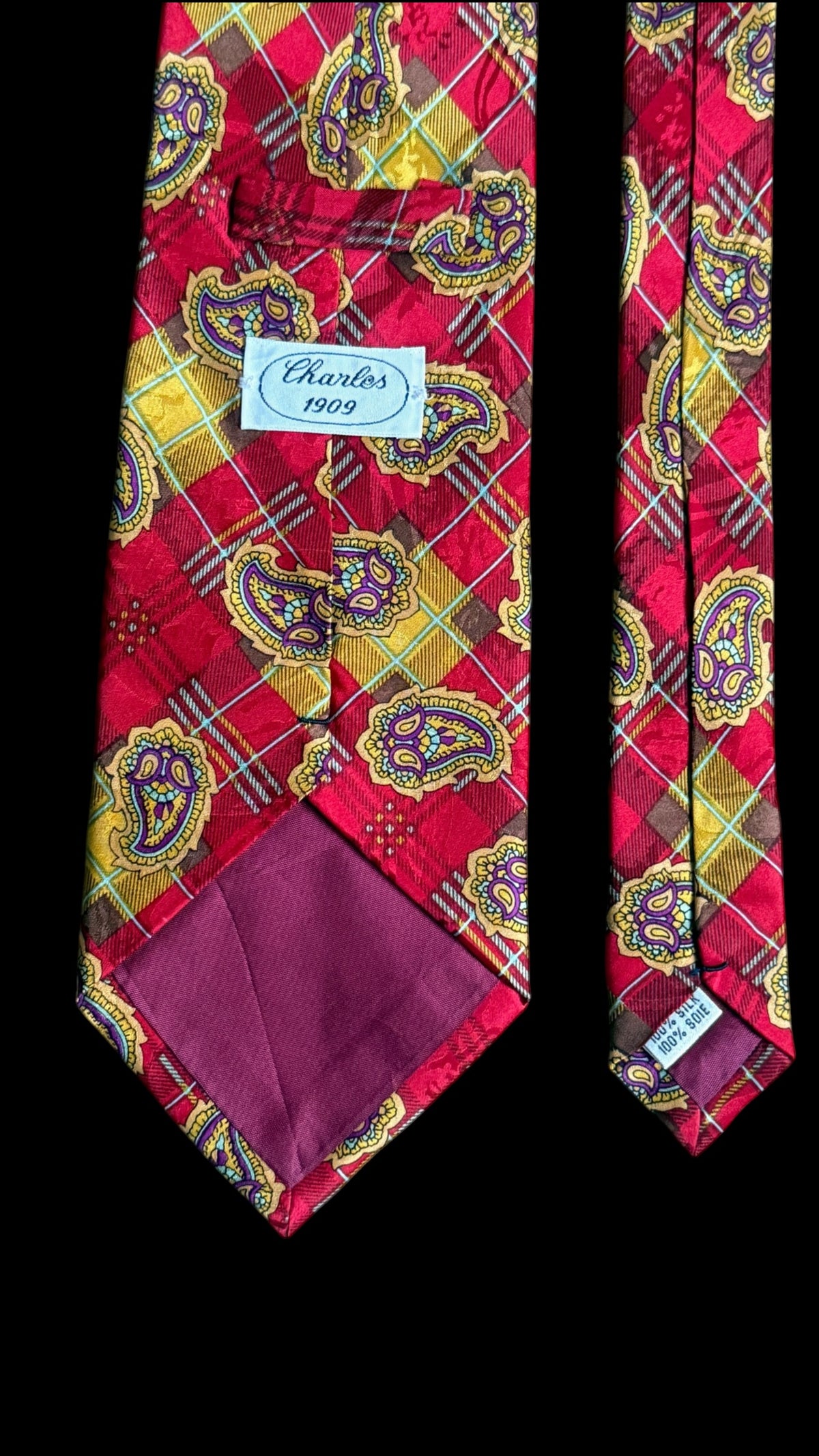 CHARLES 1909 Vintage Printed Crepe Silk Jacquard Tie.