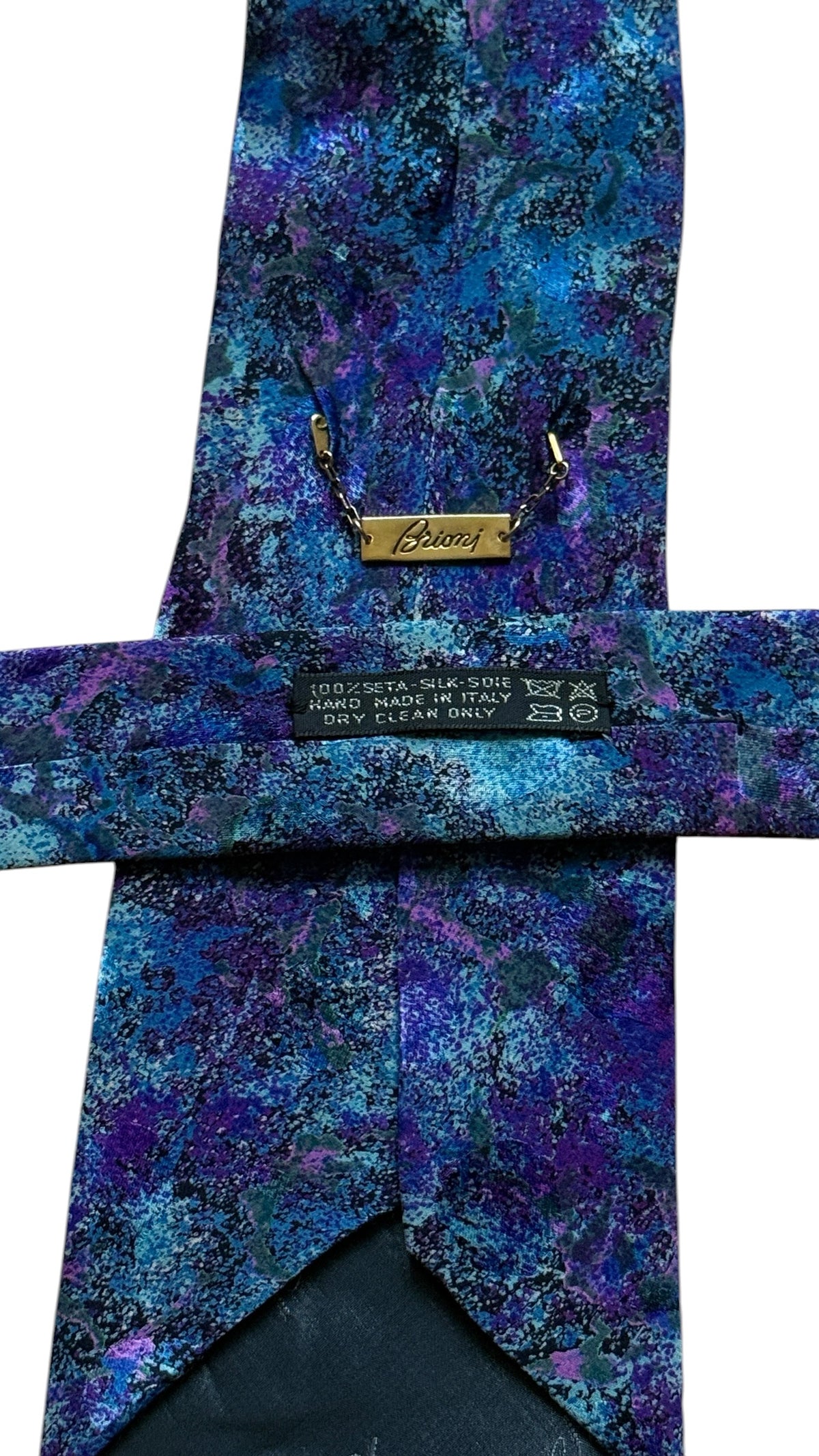 BRIONI Vintage Printed Crepe Silk Jacquard Tie.