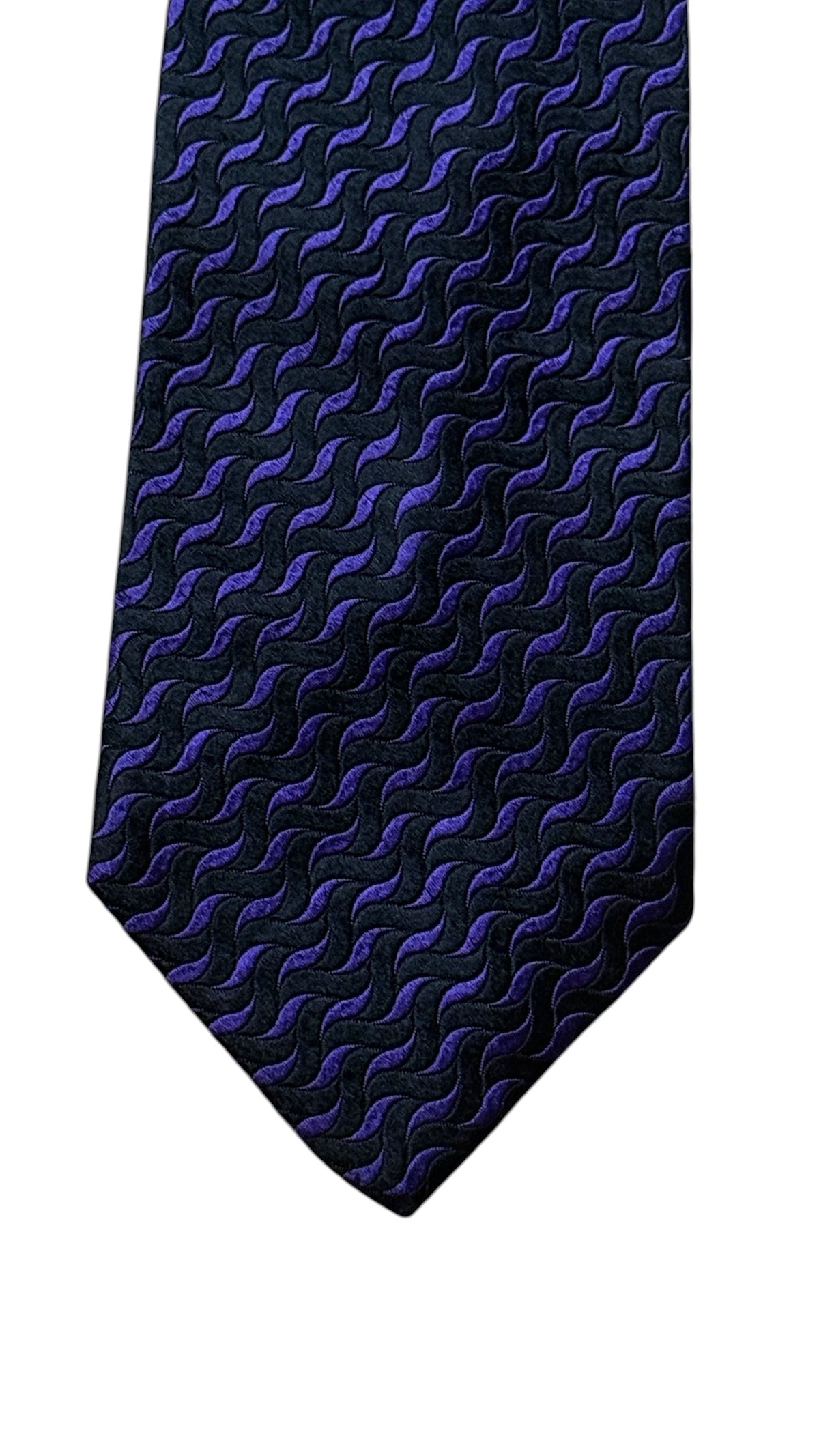 CHARVET Vintage Black Abstract Printed Silk Tie.