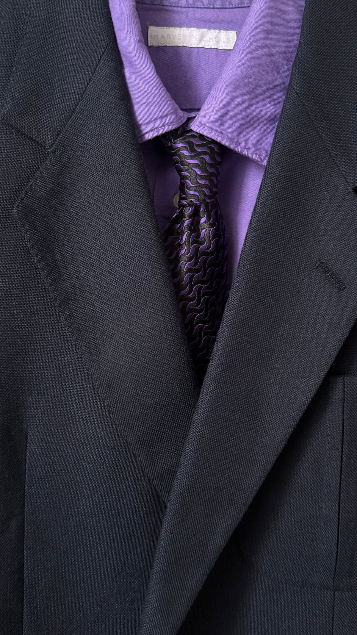 CHARVET Vintage Black Abstract Printed Silk Tie.