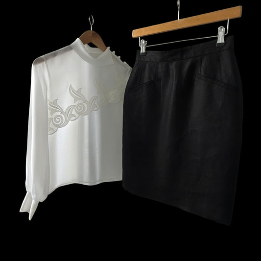 Vintage White Embroidered Front See-Through Blouse.