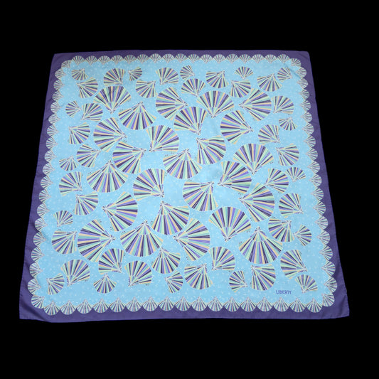 LIBERTY Vintage Sea Blue Silk Scarf. Geometric Hand Fan Design