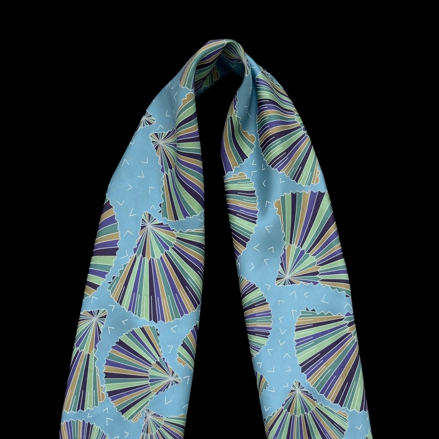 LIBERTY Vintage Sea Blue Silk Scarf. Geometric Hand Fan Design