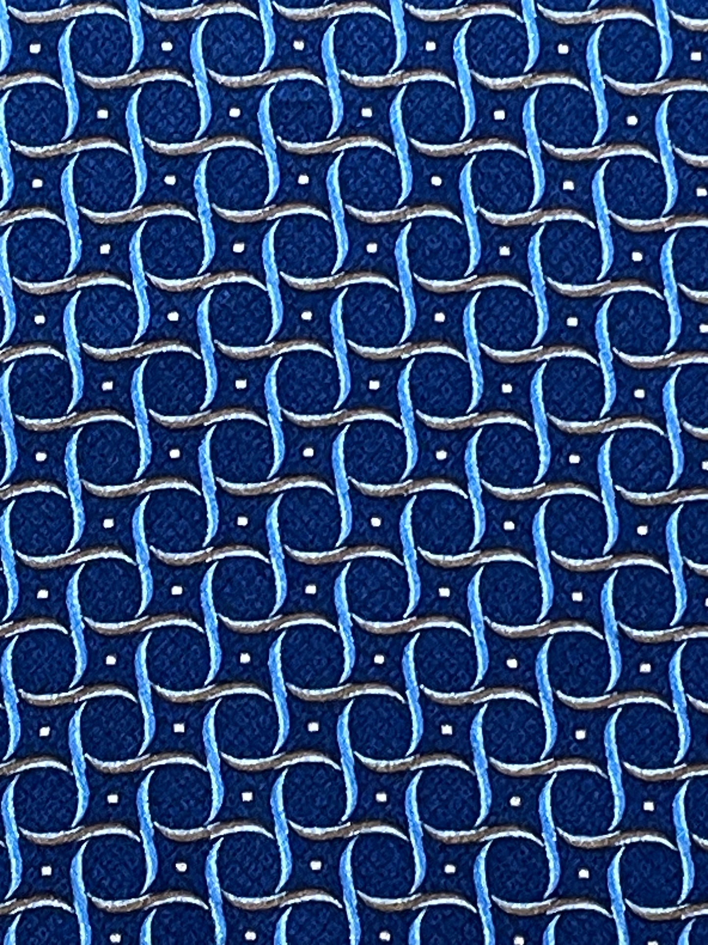 BRIONI Vintage Crepe Silk Tie-Pocket/Square set. Electric-blue geometric printed.