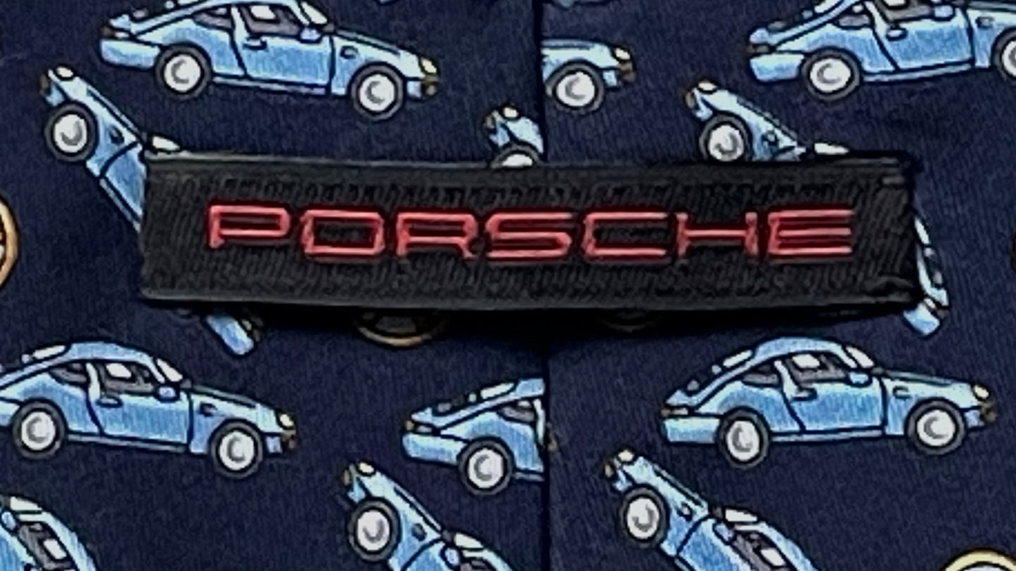 PORSCHE Navy Blue Cars Silk Tie (9.8 cm by 147 cm)