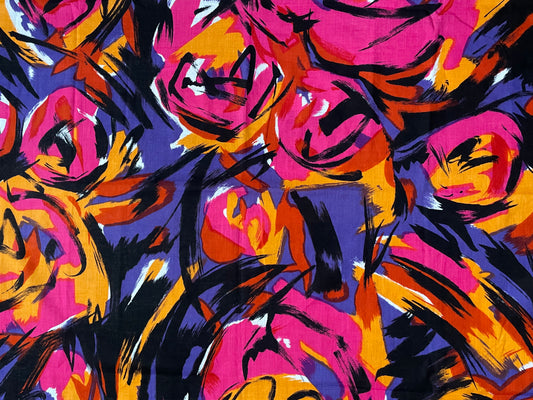 PIERRE BALMAIN Vintage Magenta Arty Floral Cotton Scarf (85 cm by 82 cm) Hand rolled Hem.