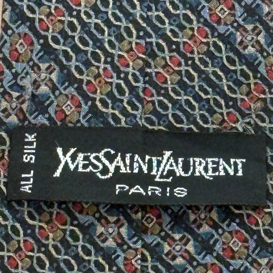 YSL Vintage Black Abstract Crepe Silk Tie (9 cm by 139 cm)