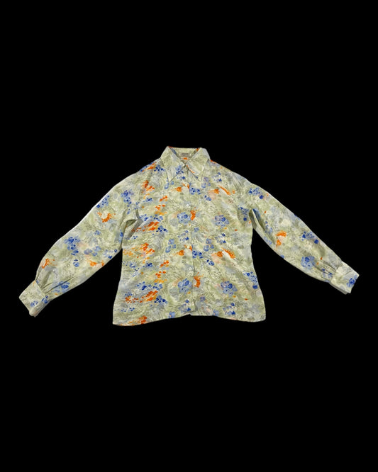 Vintage silk floral blouse by BAGARRE (size Small or Medium slim fitted)