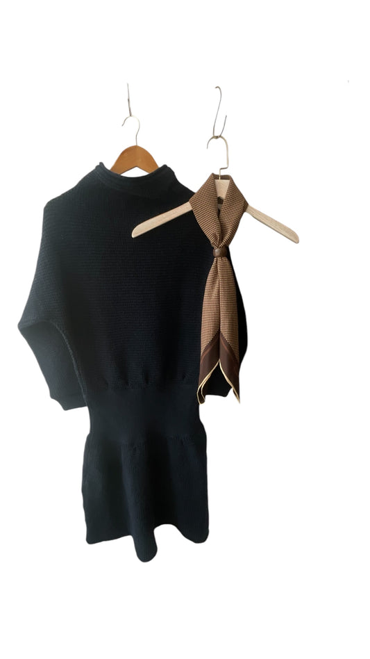 Vintage Dark Brown Geometric/Logos Crepe Silk Scarf by ETIENNE AIGNER (85 cm by 86 cm) Hand rolled edges.