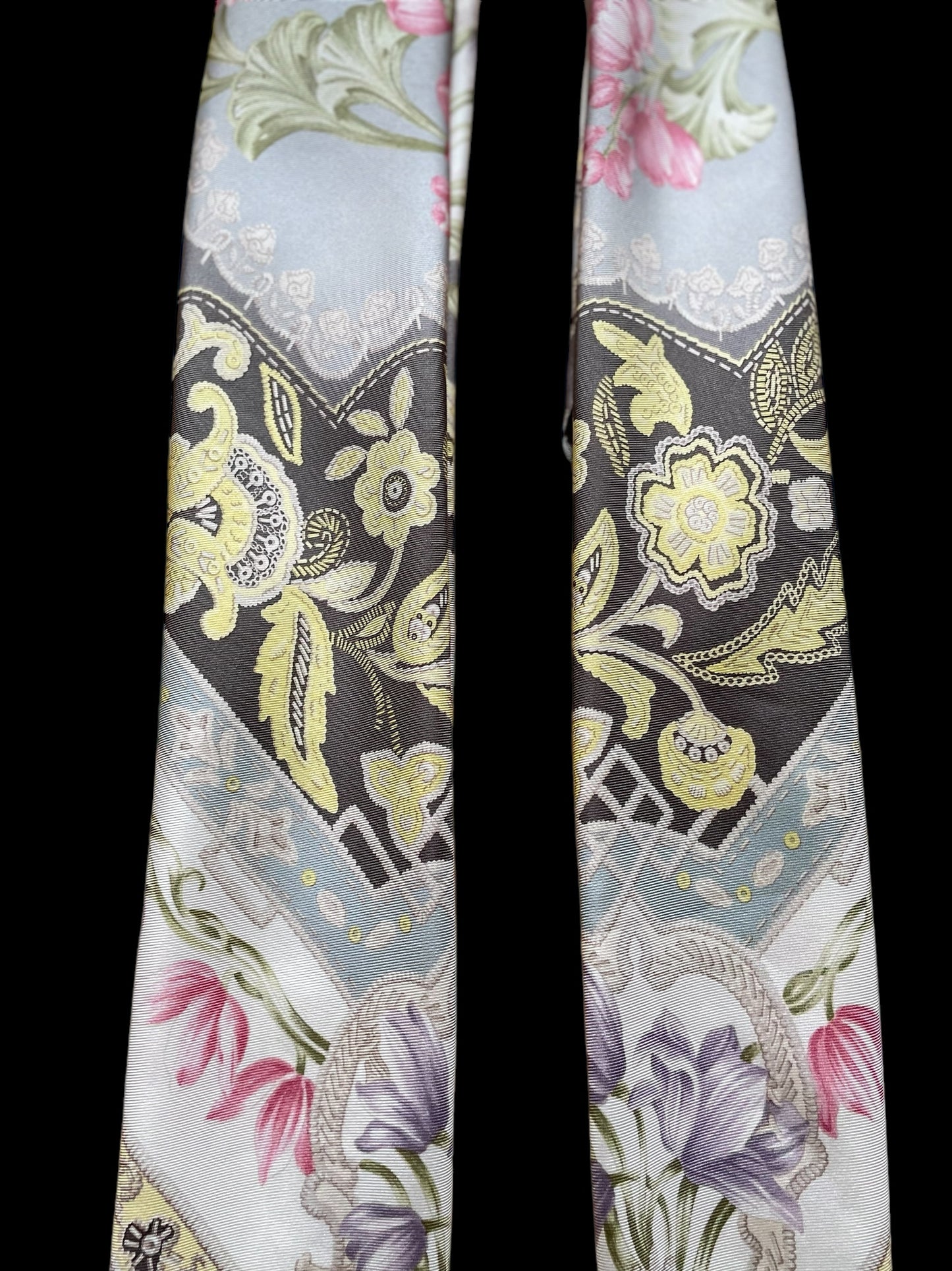ETRO Vintage Grey Floral Silk Scarf (88 cm by 90 cm) Hand Rolled Hem.