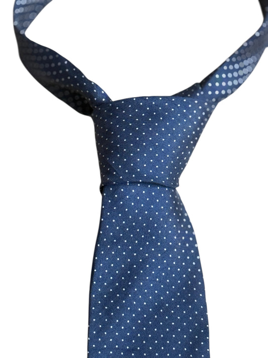 Vintage Navy Blue Polka Dots Silk Tie By OSCAR de la RENTA (8.3 cm by 147 cm)