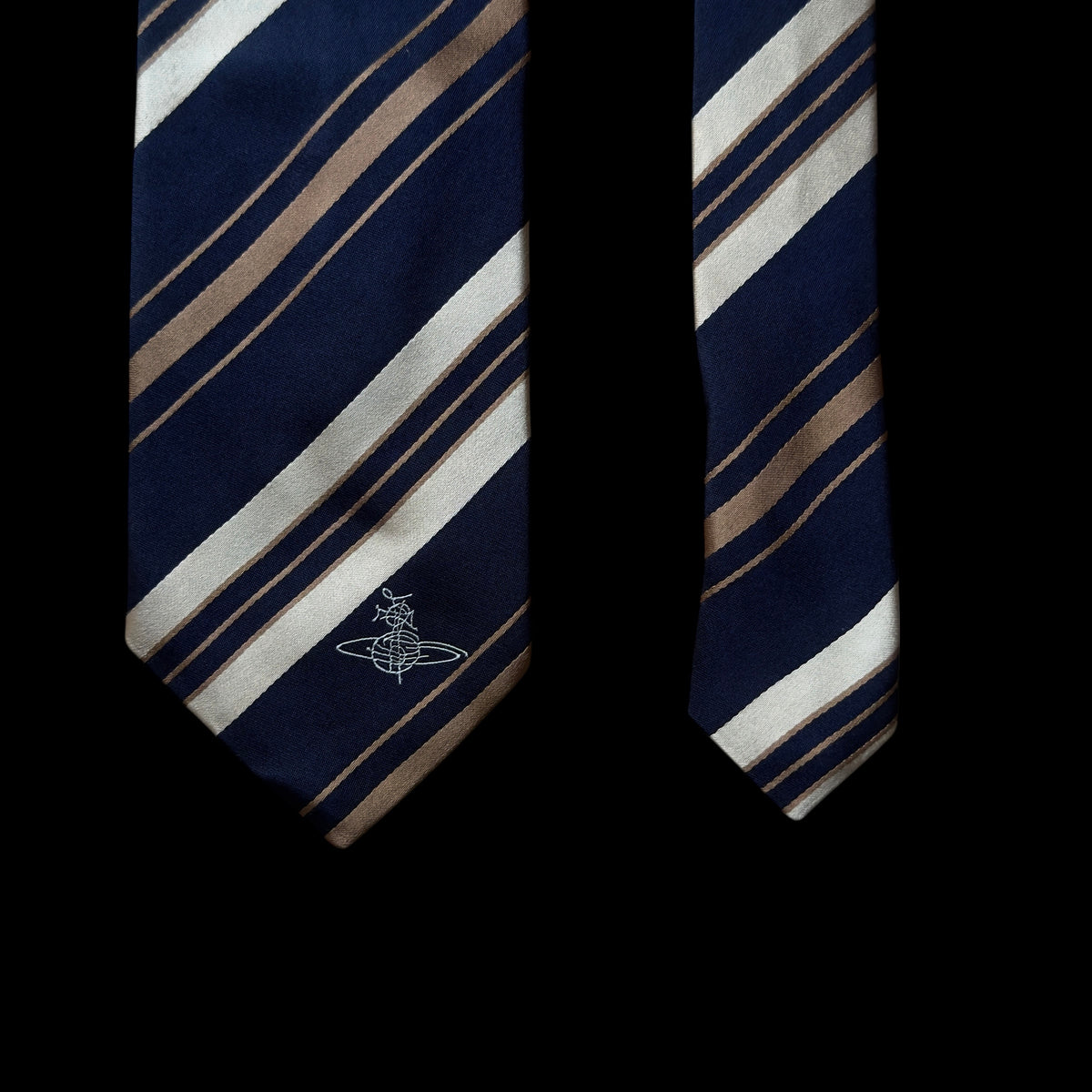 VIVIENNE WESTWOOD Navy Blue Stripes Silk Tie (8.7 cm by 149.6 cm) Medium Front Width.