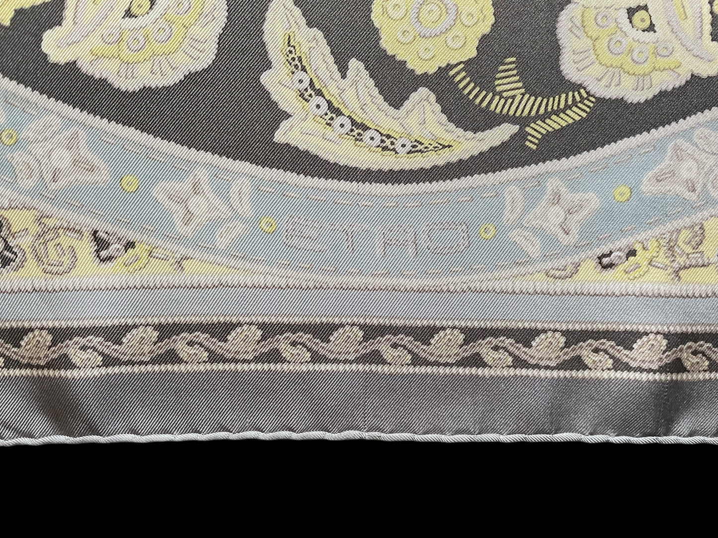 ETRO Vintage Grey Floral Silk Scarf (88 cm by 90 cm) Hand Rolled Hem.
