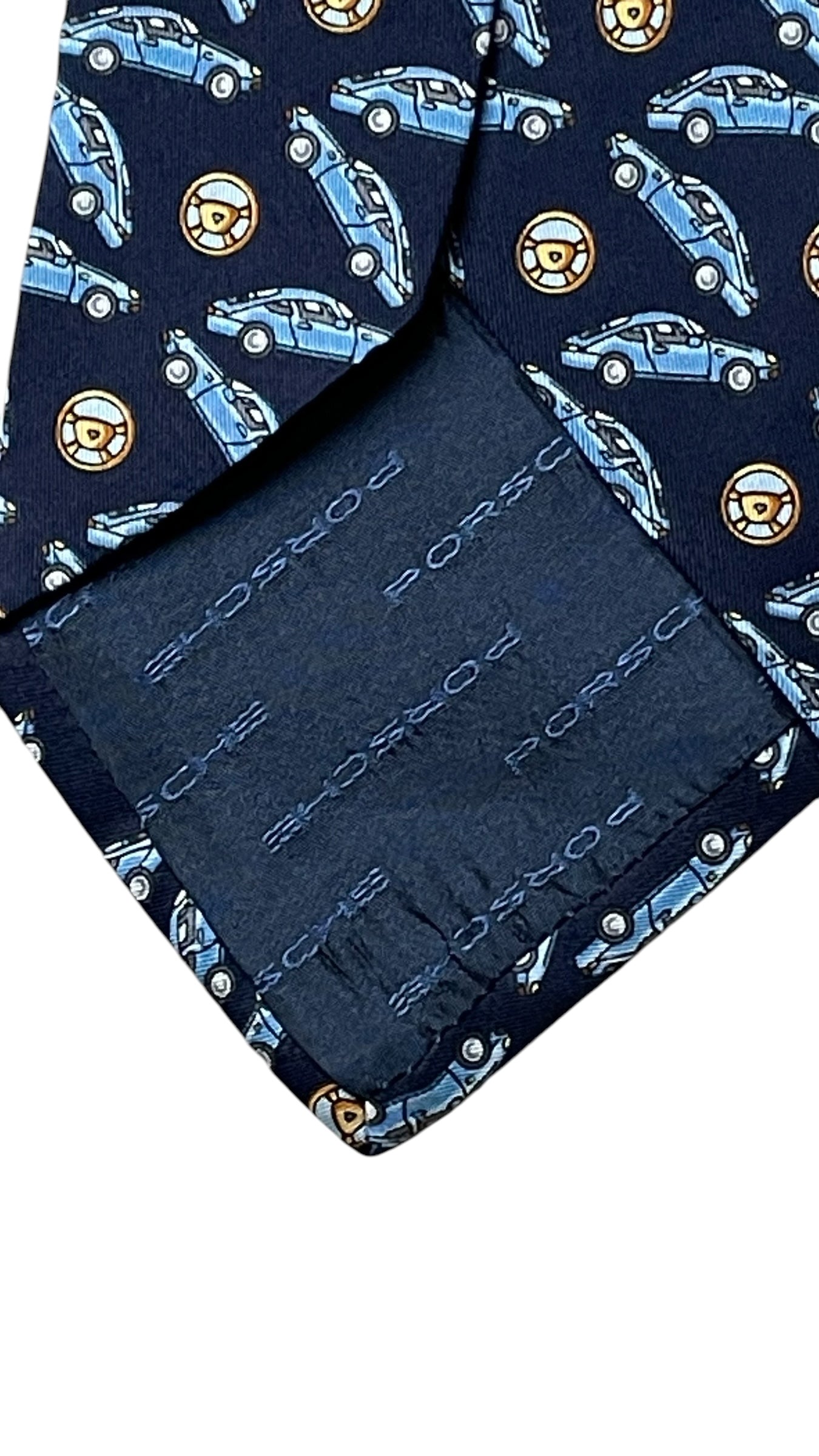PORSCHE Navy Blue Cars Silk Tie (9.8 cm by 147 cm)