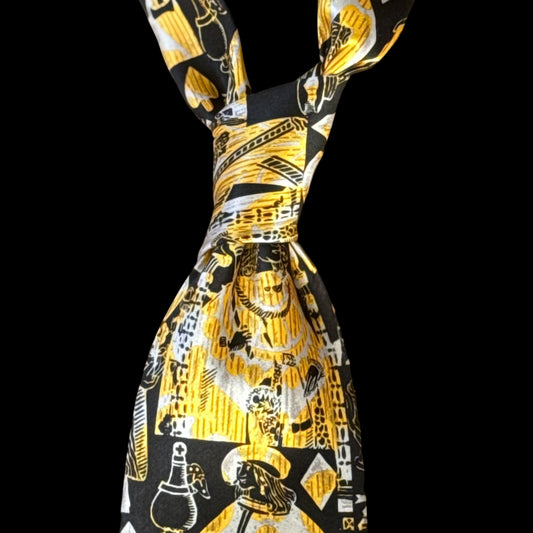 Vintage Black Novelty Crepe Silk Jacquard Tie By (Claude) MONTANA (9.3 cm by 149 cm)