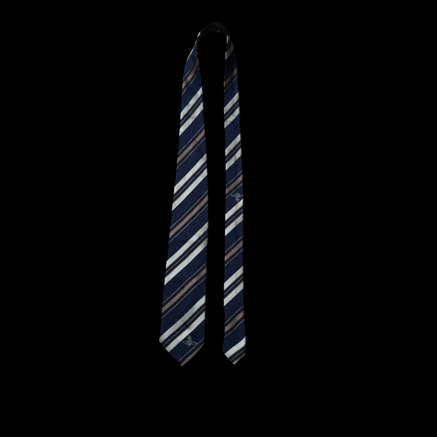 VIVIENNE WESTWOOD Navy Blue Stripes Silk Tie (8.7 cm by 149.6 cm) Medium Front Width.