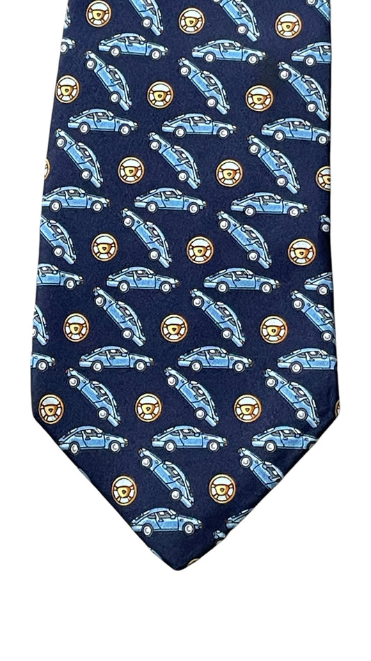 PORSCHE Navy Blue Cars Silk Tie (9.8 cm by 147 cm)