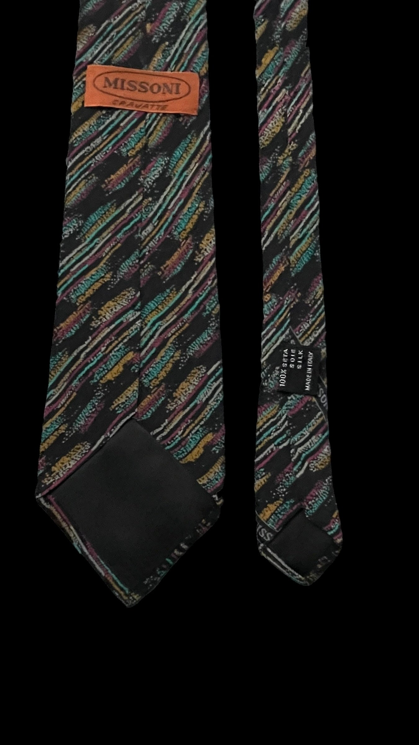MISSONI Vintage Black Arty Crepe Silk Tie (8.3 cm by 142 cm) Medium Front Size.