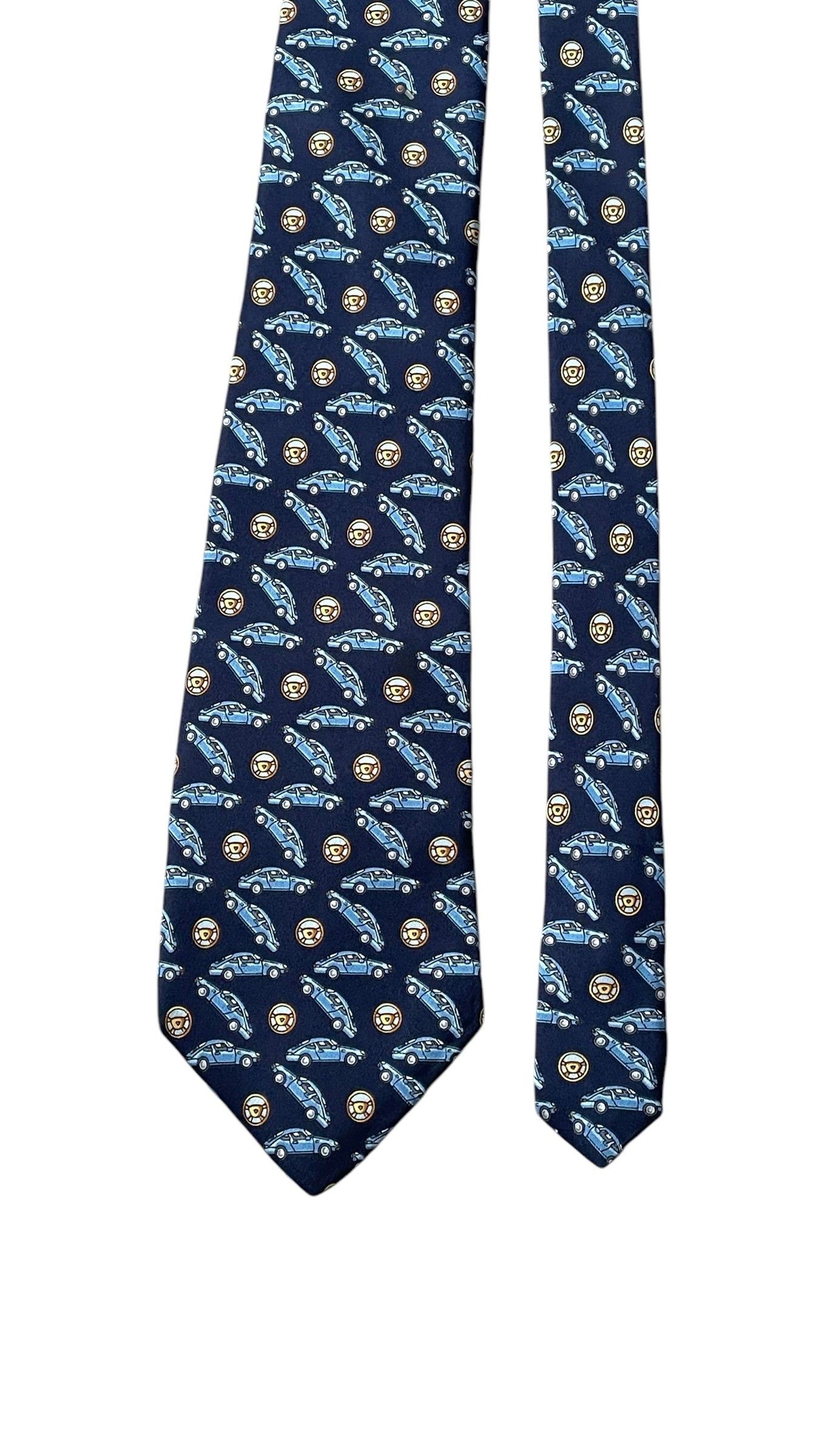 PORSCHE Navy Blue Cars Silk Tie (9.8 cm by 147 cm)