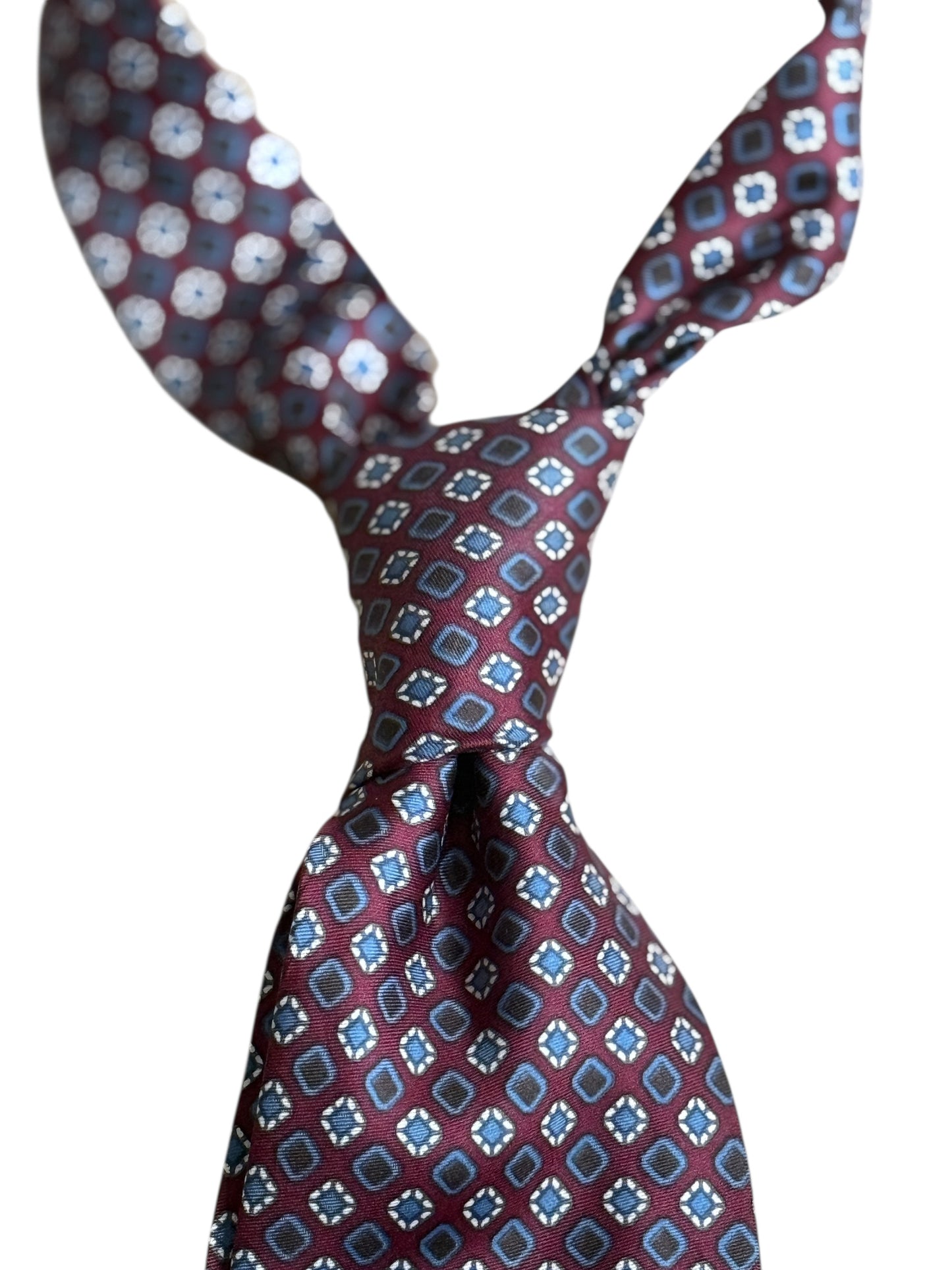 Vintage Burgundy Floral Dots Silk Tie By LEONARD LYLE (10 cm by 139 cm)