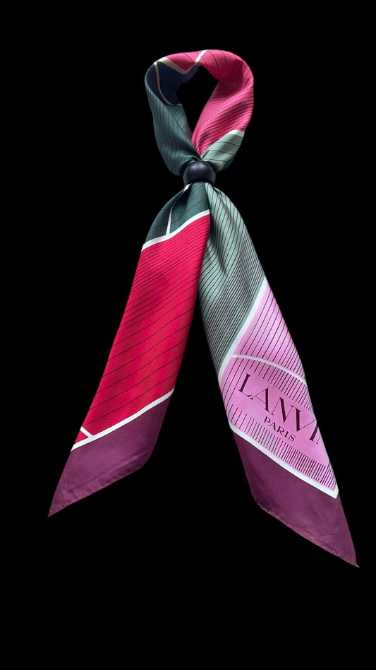 LANVIN Vintage Wine Color Abstract Silk Scarf (78 cm by 78 cm) Hand rolled edges.