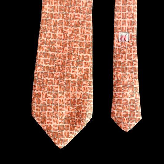 Vintage White Logos Silk Tie By VIVENDI (8.8 cm by 151 cm)