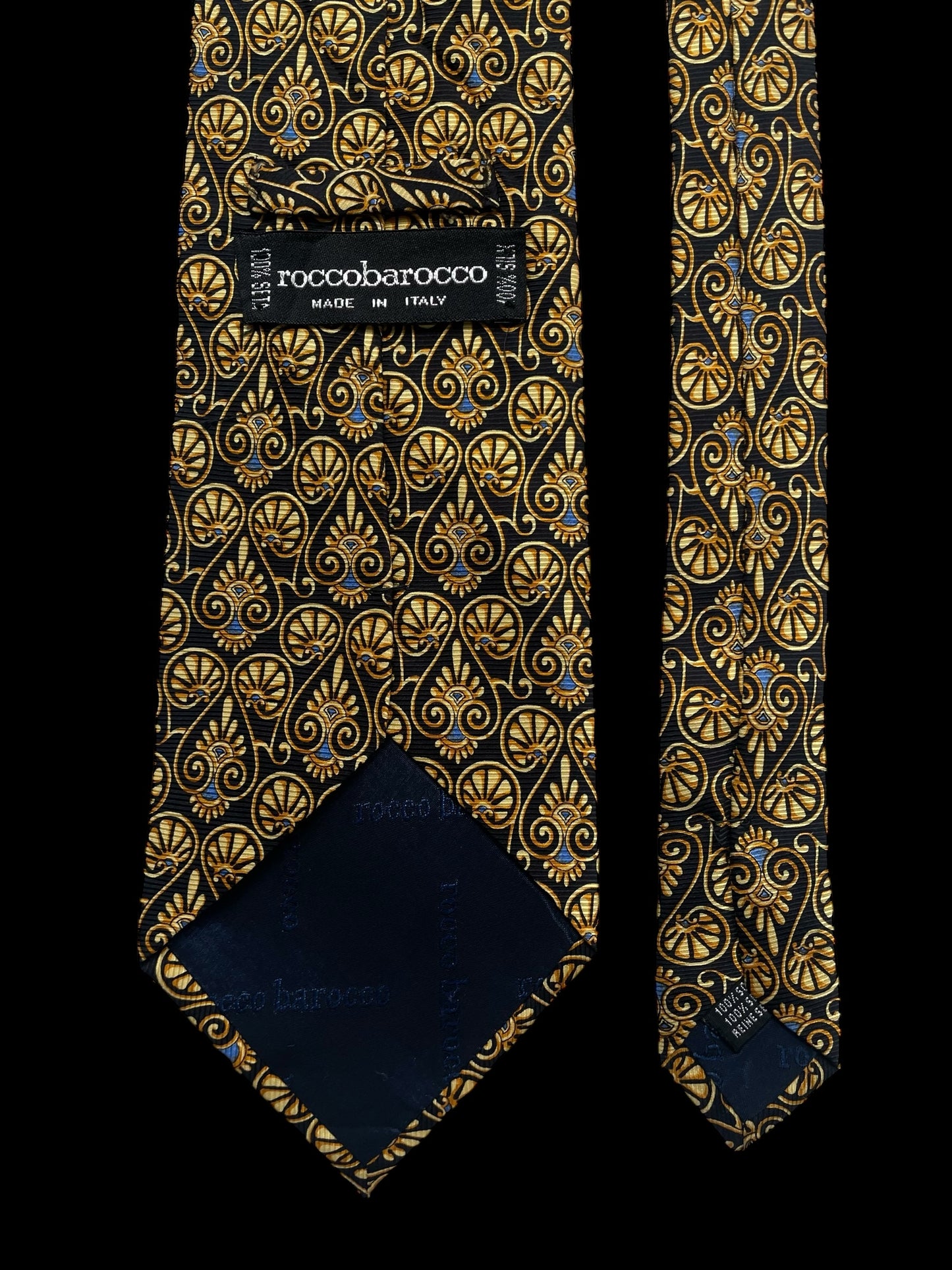 ROCCO BAROCCO Vintage Black Baroque Silk Tie (9.5 cm by 149 cm) Normal Front Size
