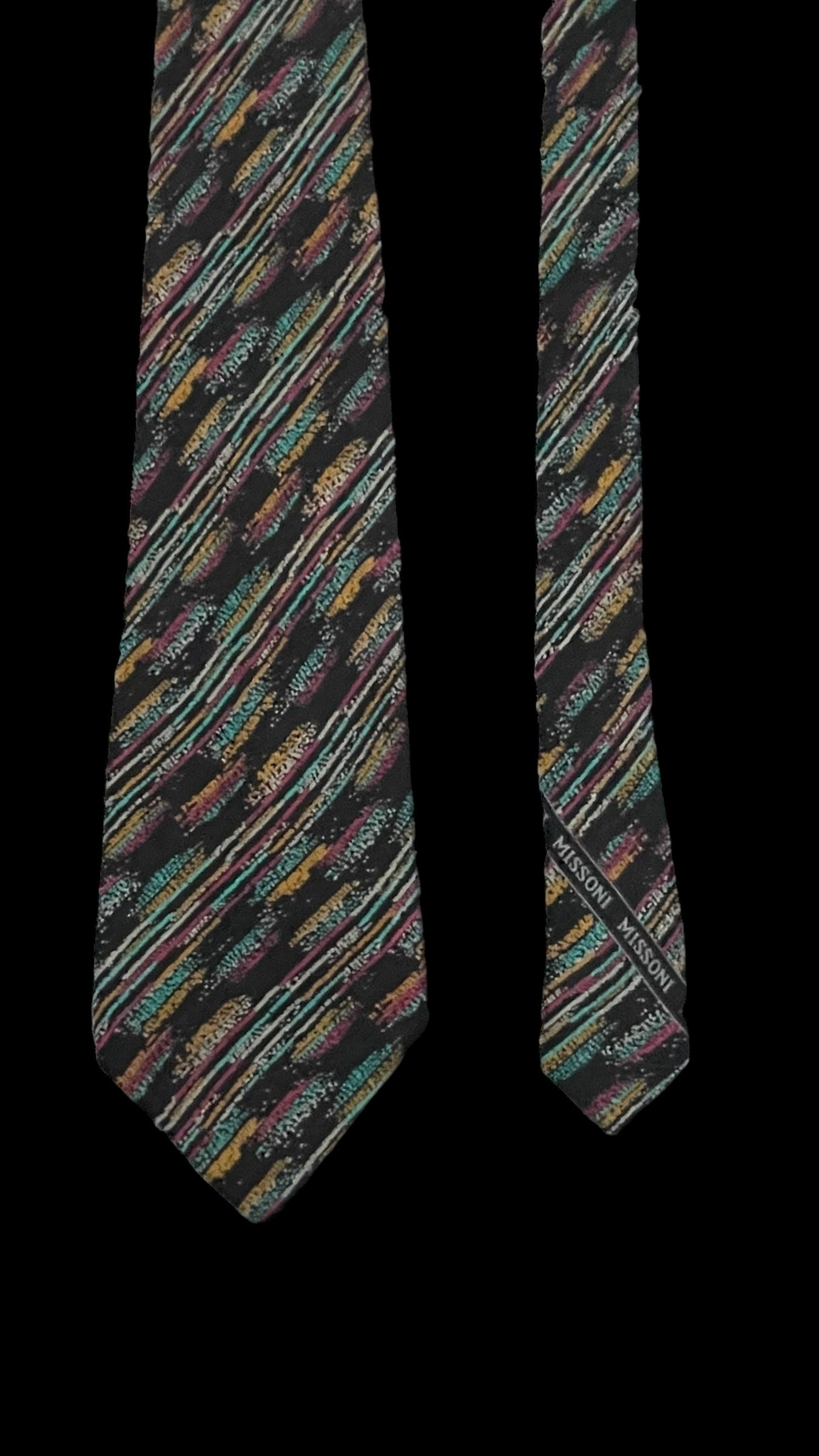MISSONI Vintage Black Arty Crepe Silk Tie (8.3 cm by 142 cm) Medium Front Size.