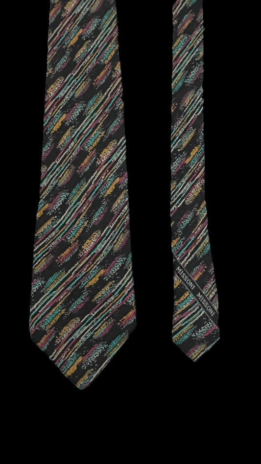 MISSONI Vintage Black Arty Crepe Silk Tie (8.3 cm by 142 cm) Medium Front Size.