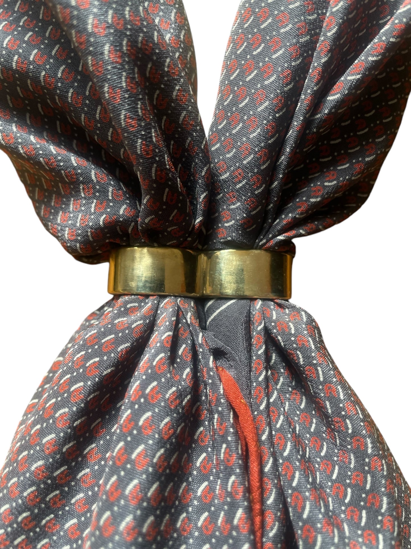 ETIENNE AIGNER Vintage Dark Grey Geometric/Logos Crepe Silk Scarf (87 cm by 87 cm) Hand rolled edges.