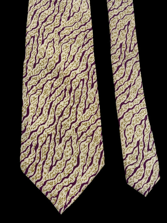 KRIZIA Vintage Beige Floral Crepe Silk Tie (9.8 cm by 140 cm) Normal Front Size