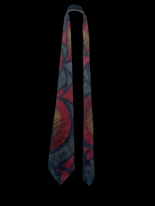 NINA RICCI vintage navy blue abstract crepe silk jacquard tie (8.8 cm by 154.5 cm) Medium front size.