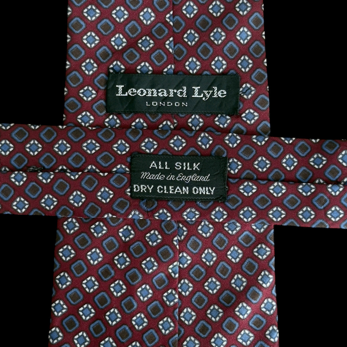 Vintage Burgundy Floral Dots Silk Tie By LEONARD LYLE (10 cm by 139 cm)