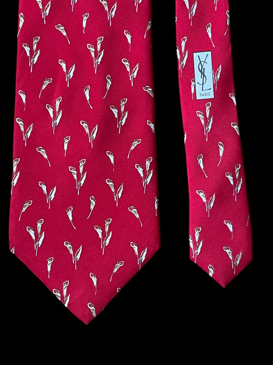 YSL Vintage magenta Floral Silk Tie (9.8 cm by 146.5 cm) Normal Front Size