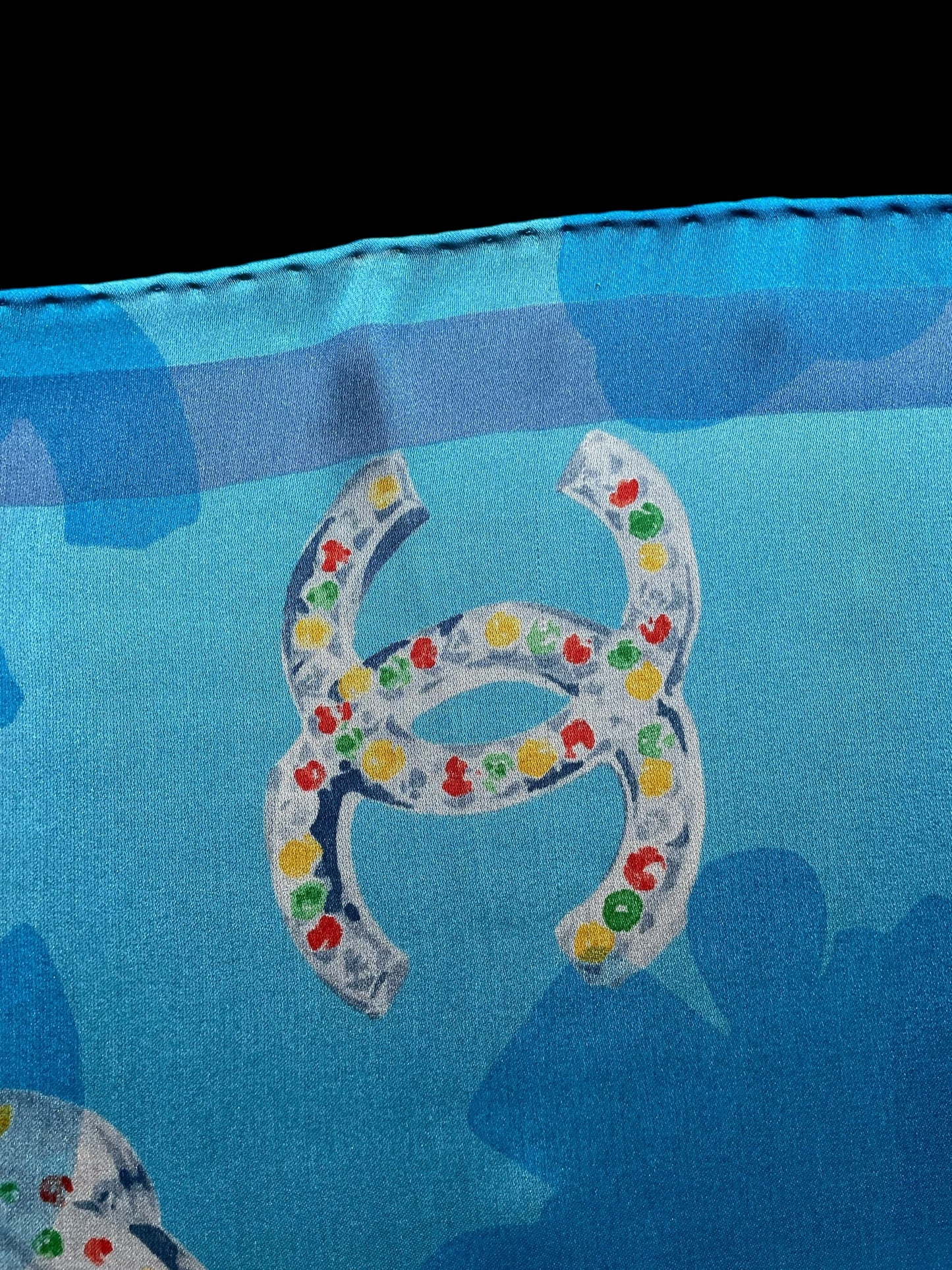 CHANEL Vintage Light Blue Floral Crepe Silk Chiffon Scarf (58 cm by 58 cm) Hand rolled Hem.