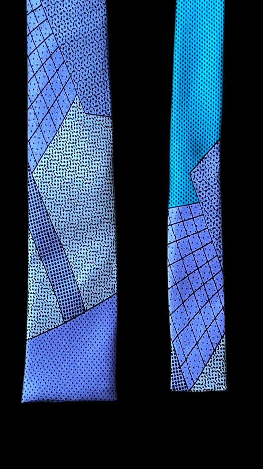 MEMPHIS MILANO Vintage Light Purple Crepe Silk Tie (Skinny Square  Front Size 5.2 cm)