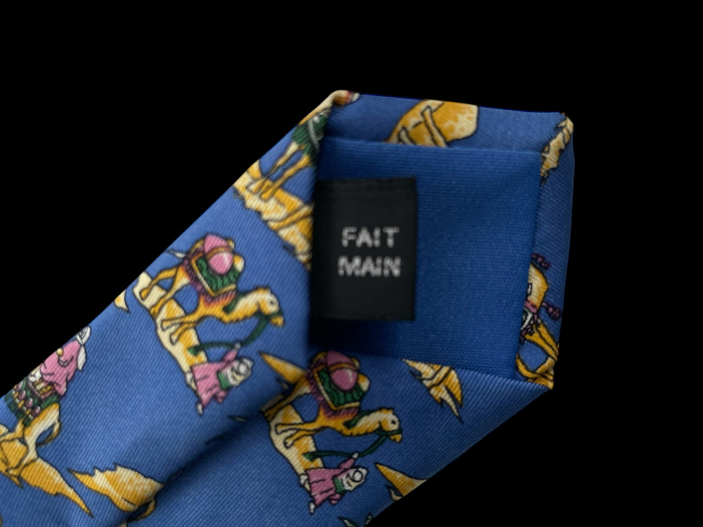 ALAIN FIGARET Vintage Blue Camels Silk Tie (9.2 cm by 148 cm) Normal Front Size.