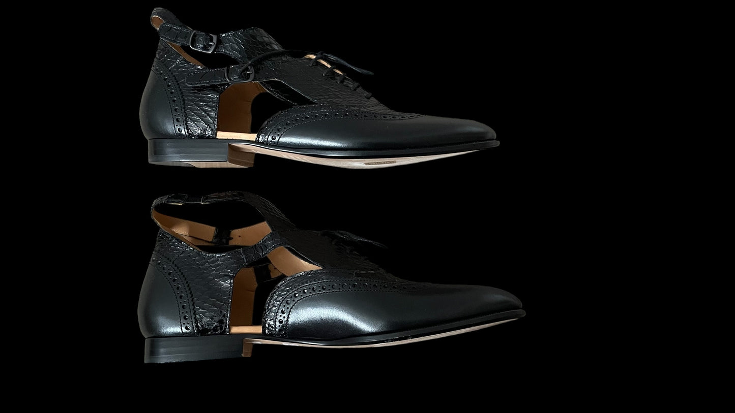 MAISON MARGIELA Women’s Black Leather Lace-Up Open Shoes (Euro Size 41) U.K. 8