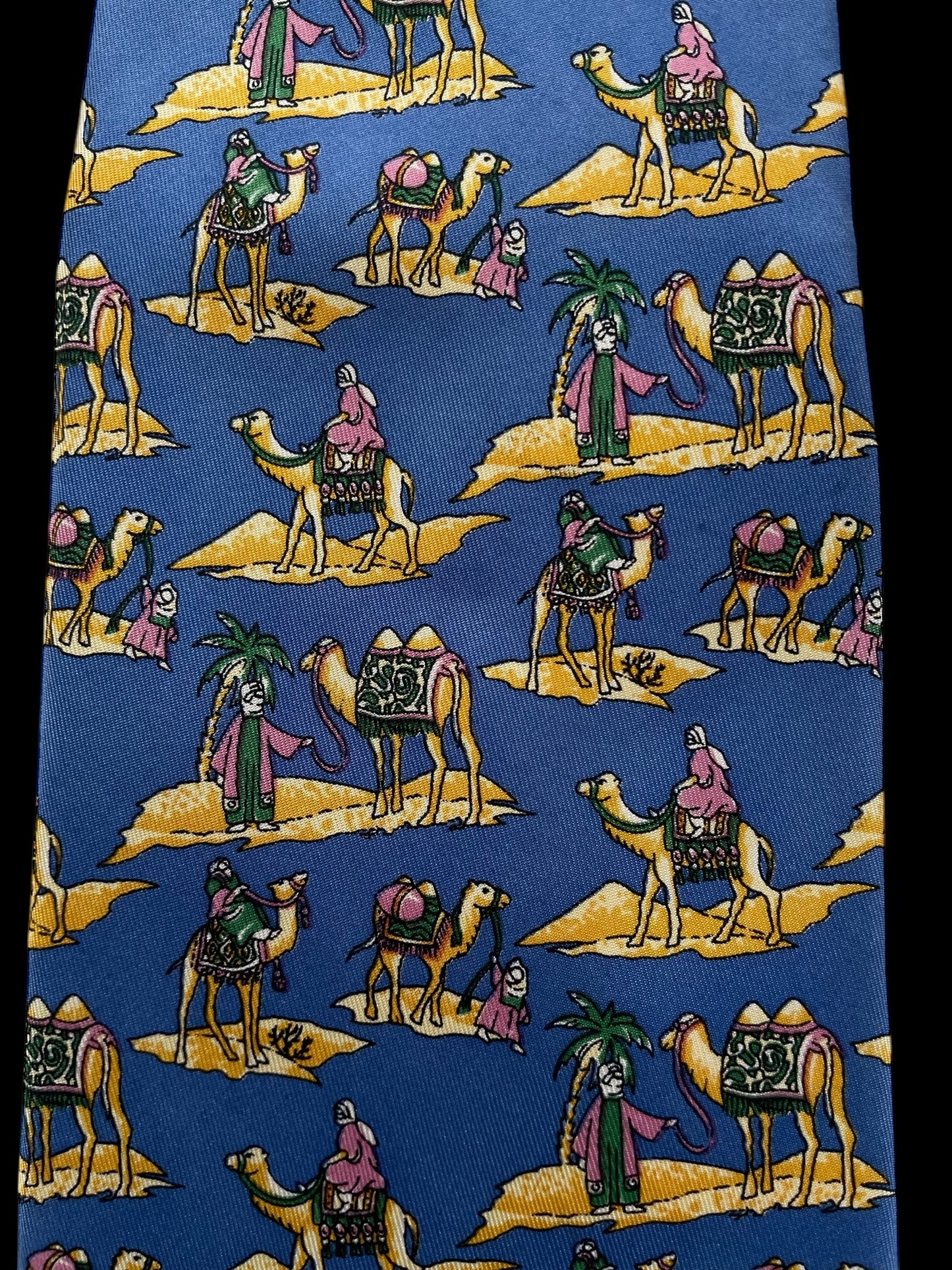 ALAIN FIGARET Vintage Blue Camels Silk Tie (9.2 cm by 148 cm) Normal Front Size.