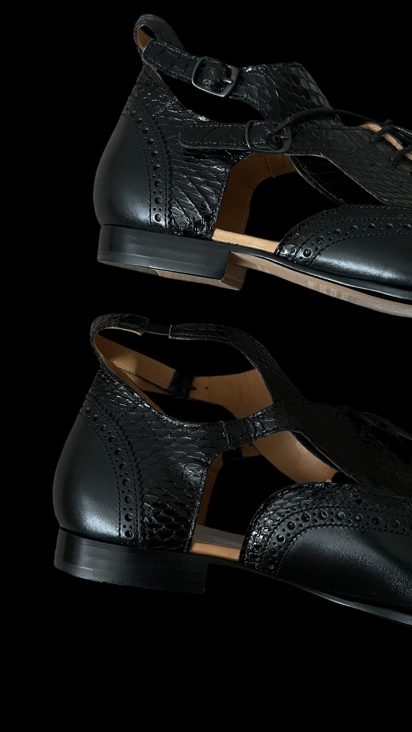 MAISON MARGIELA Women’s Black Leather Lace-Up Open Shoes (Euro Size 41) U.K. 8