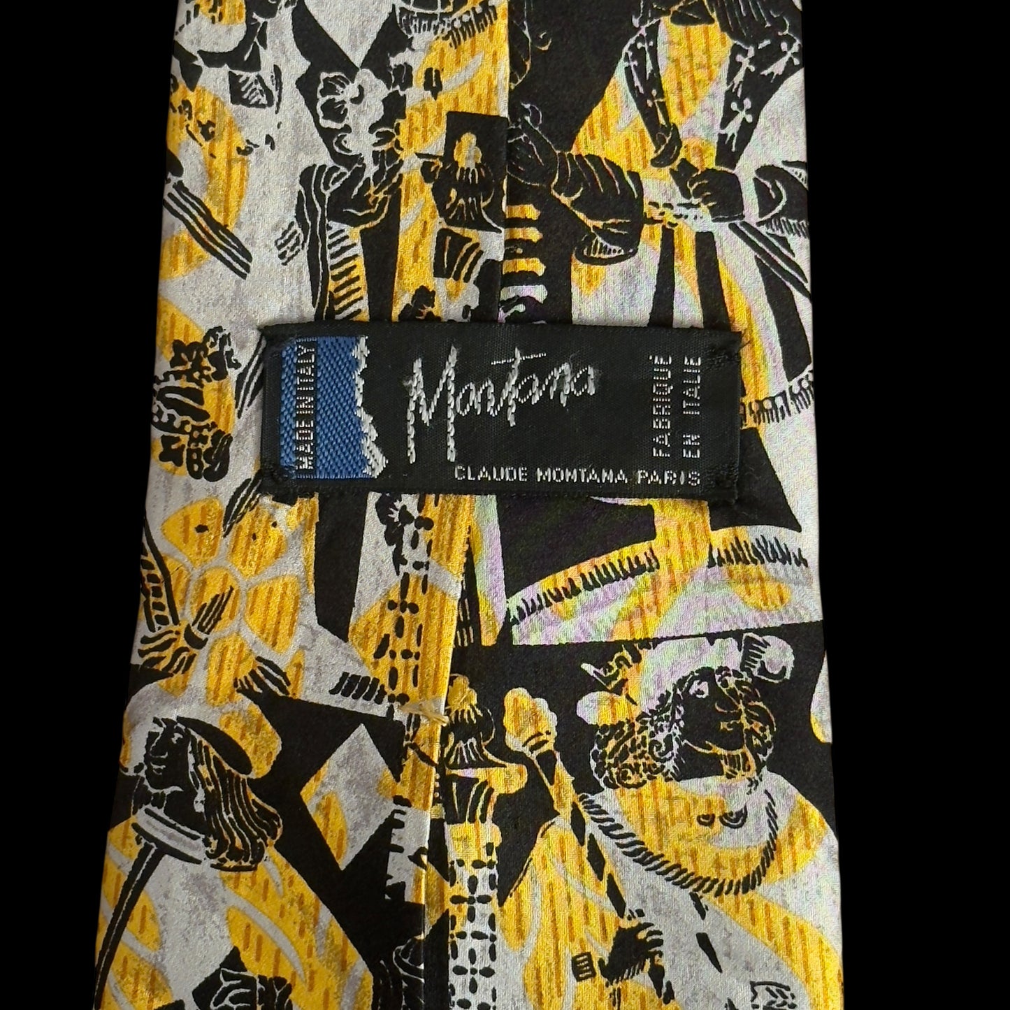 Vintage Black Novelty Crepe Silk Jacquard Tie By (Claude) MONTANA (9.3 cm by 149 cm)