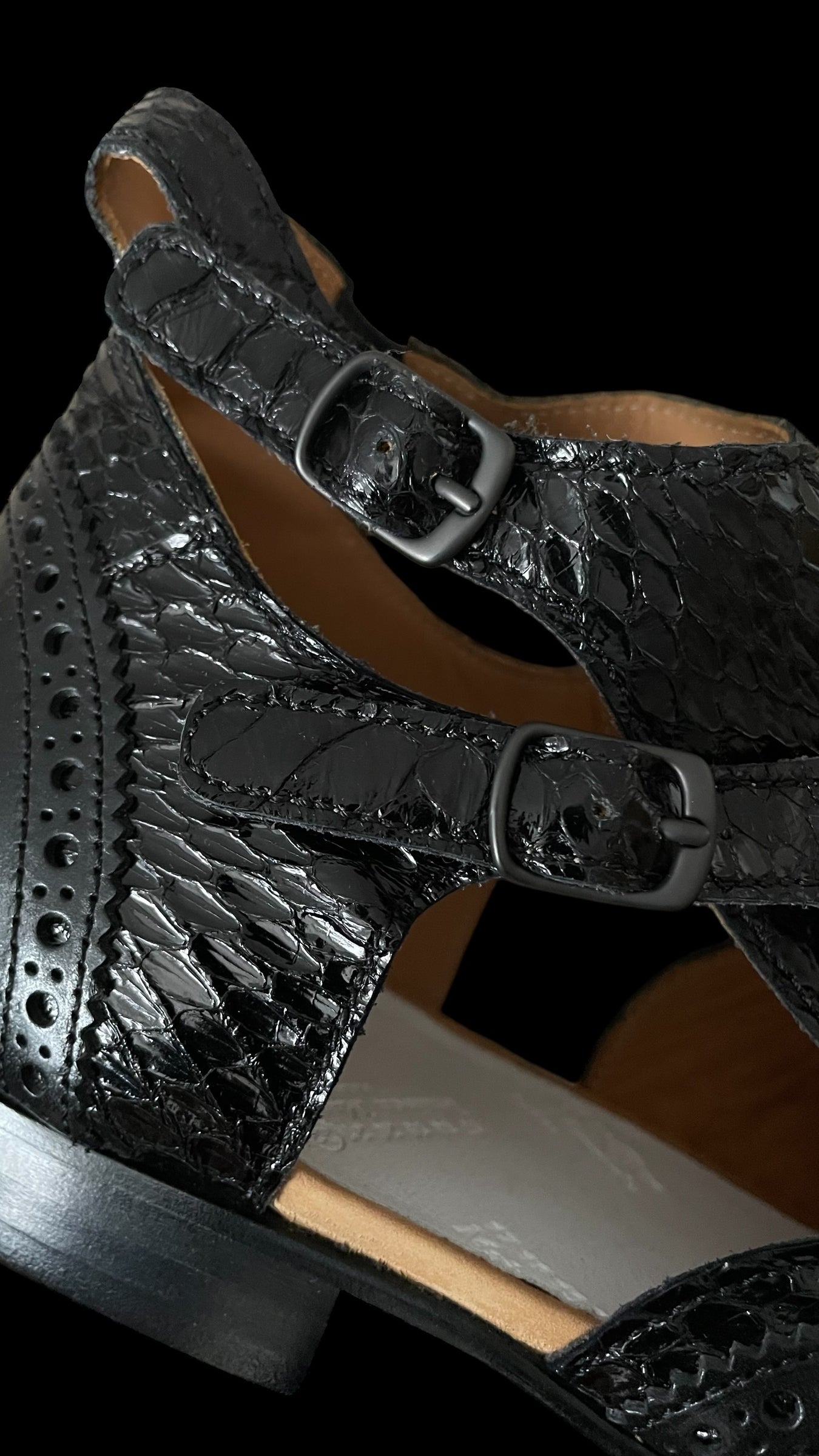 MAISON MARGIELA Women’s Black Leather Lace-Up Open Shoes (Euro Size 41) U.K. 8