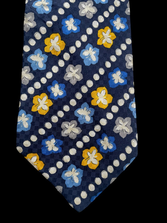 EMANUEL UNGARO Vintage Navy Blue Floral Silk Jacquard Tie (9.6 cm by 146 cm) Normal Front Size