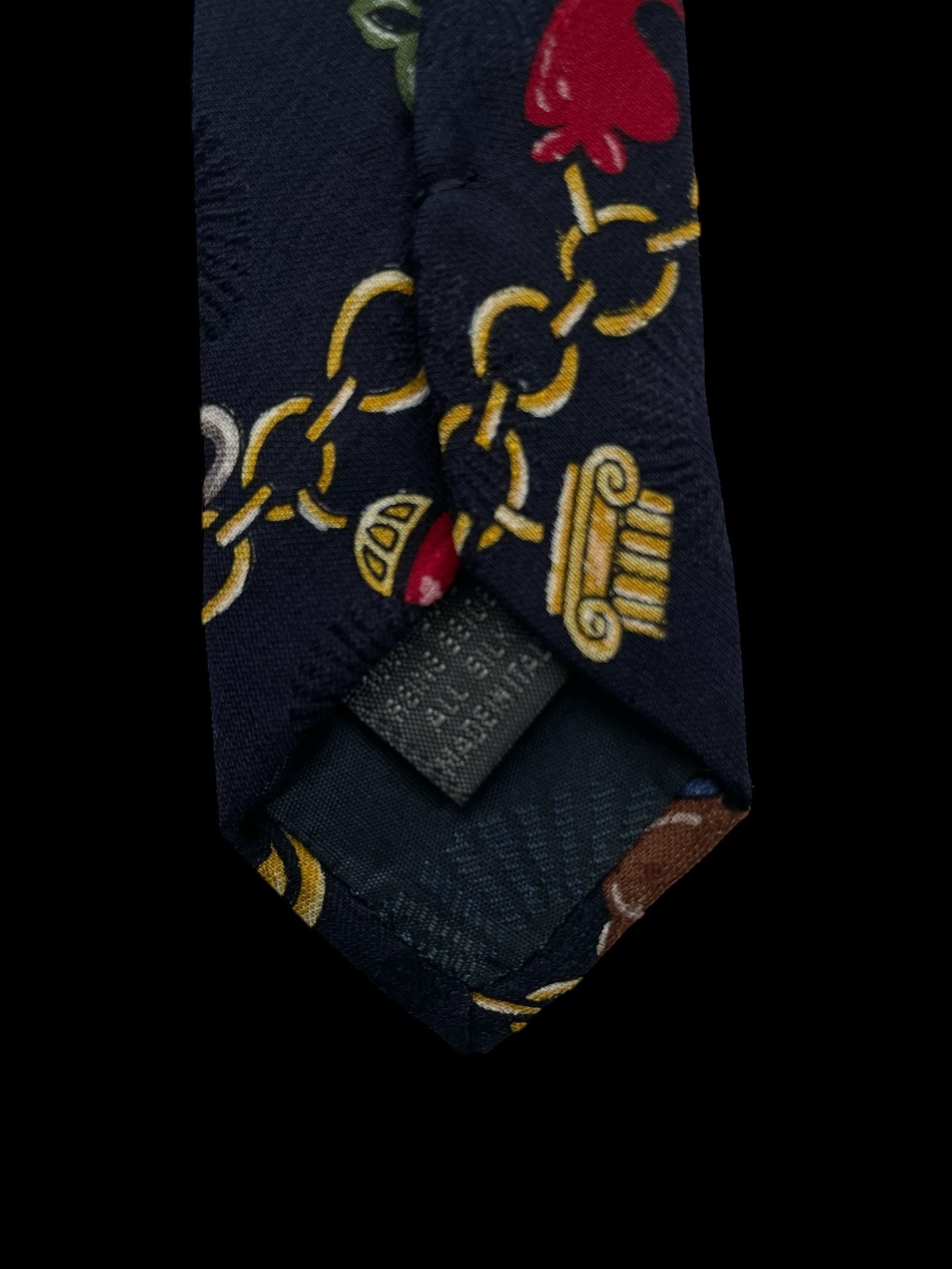 FORNASETTI Vintage Navy Blue Novelty Crepe Silk Jacquard Tie (9.7 cm by 154 cm) Longer Length.