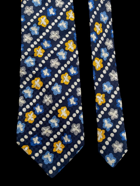 EMANUEL UNGARO Vintage Navy Blue Floral Silk Jacquard Tie (9.6 cm by 146 cm) Normal Front Size